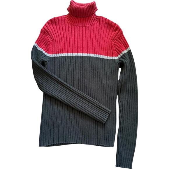 Old Navy Colorblock Turtleneck Sweater Red Gray Women’s Small - Picture 1 of 5